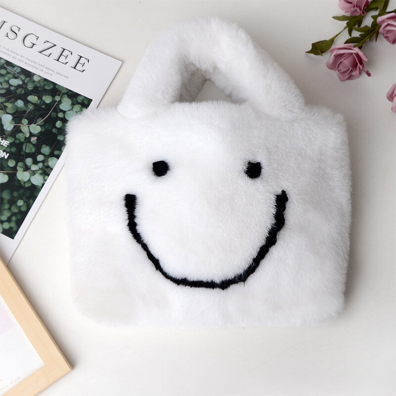 Delle Donne di modo del Sacchetto di Inverno Della Peluche Smiley Viso Borse Borse A Spalla Coperto Bottoni Sveglio Molle Delle Signore Catena Borsa Con Tracolla Tote