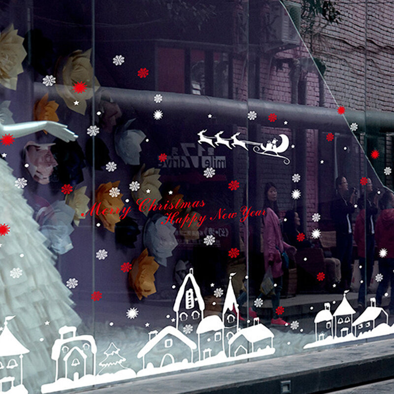 DIY Christmas Decoration Decals PVC Waterproof Snowflakes City Self-adhestive Shops Window/Glass/Tiles Stickers