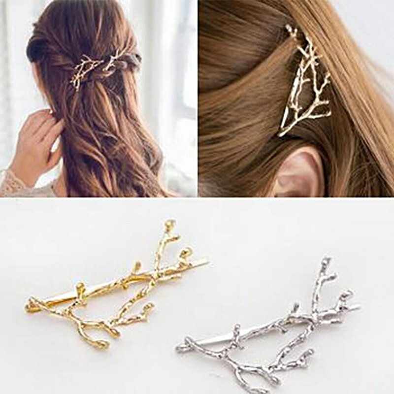 Винтажные золотые серебряные заколки для волос из сплава заколки для волос в виде веточки модные заколки для волос жен