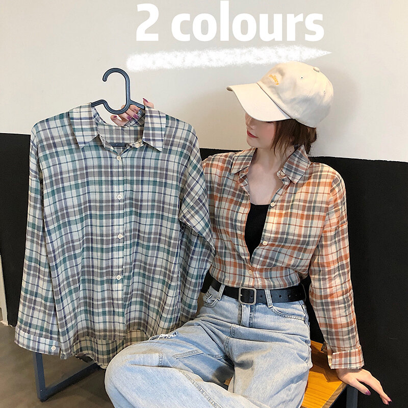 2020 Spring Women Blouses Brand New Excellent Quality Green Plaid Shirt Women Cotton Casual Long Sleeve Shirt Tops Lady Clothes