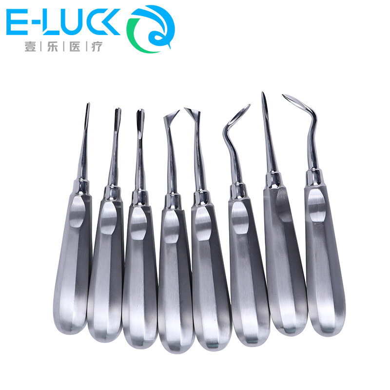 Elevador Dental de acero inoxidable, herramientas de extracción de dientes de raíz curvada, Instrumentos dentales, 8 unidades por juego