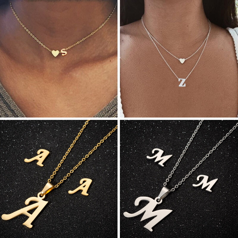 Smjel-アルファベットの文字が入ったネックレス,26文字,女性と女の子のための小さなハート型のネックレス,ジュエリーA-Z