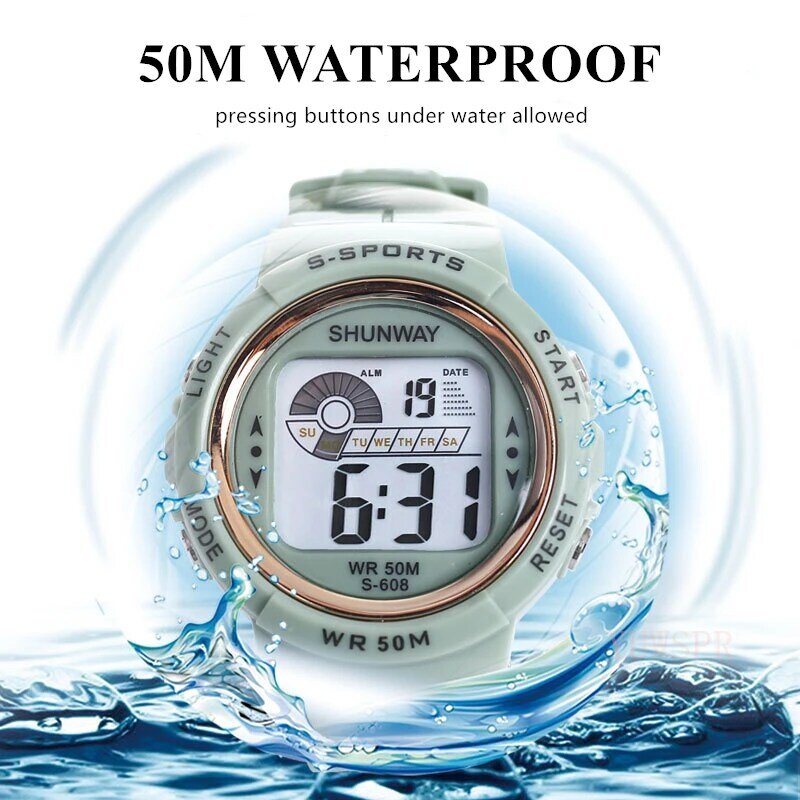 أطفال LED ساعة إلكترونية الرياضة السباحة 5Bar مقاوم للماء الساعات الرقمية 3 ~ 12 سنة لطيف الطفل ساعة إلكترونية هدية 608