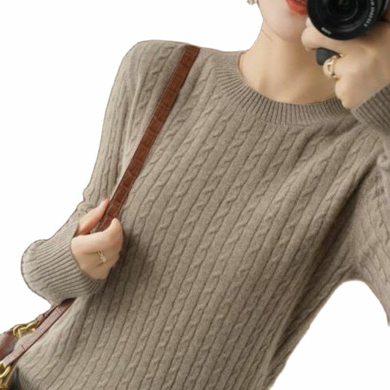 ฤดูใบไม้ร่วงและฤดูหนาวหญิงเสื้อถัก Pullover หลวมด้านนอกสวมใส่ใหม่ขนาดใหญ่แขนยาวด้านล่างเสื้อ S-3XL
