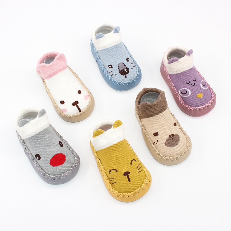Chaussettes de bébé mignonnes avec semelles en caoutchouc, semelle souple antidérapante, motif Animal, chaussettes de sol pour nouveau-né, pour enfant