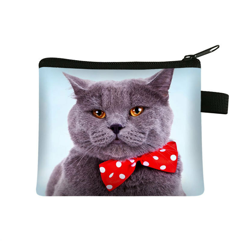 Porte-monnaie Animal Cat pour enfants, portefeuille pour étudiants, sac à cartes portable, sac de rangement pour clés, sac à main en polyester, mini sac, nouveau