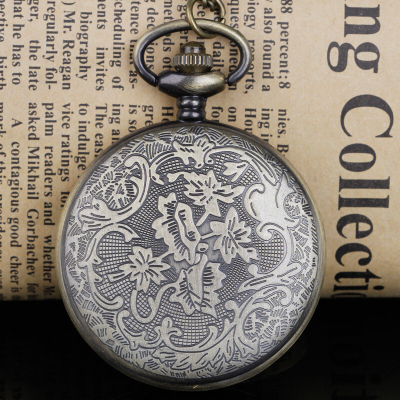 Reloj de bolsillo de cuarzo de dragón chino de bronce clásico con cadena, colgante Retro, collar, regalo para hombres y mujeres