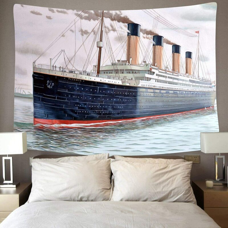 Tapiz de barco Titanic para decoración de sala de estar y dormitorio, arte colgante de pared con patrón de pintura