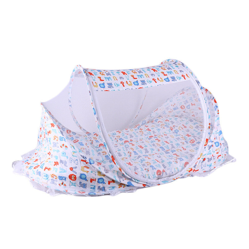 0〜24ヶ月の赤ちゃん用蚊帳,折りたたみ式寝具ネット,マットレス枕付き,音楽バッグまたは冷却マット
