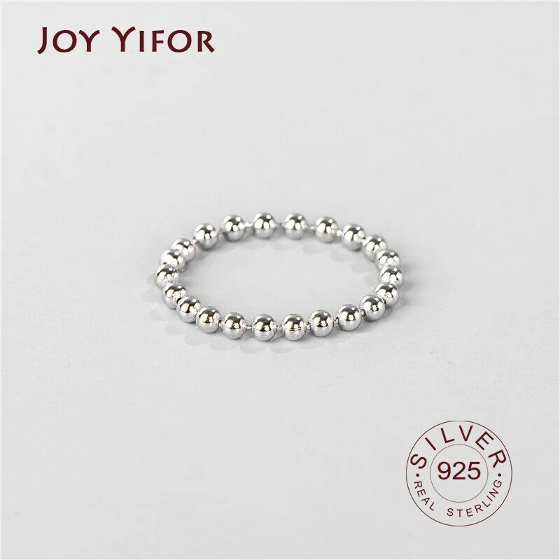 Anéis de prata esterlina 925 real para mulheres, dedão de contas, simples, pontilhado, anel de empilha, 2019, minimalista, ajustável, faixa de bola