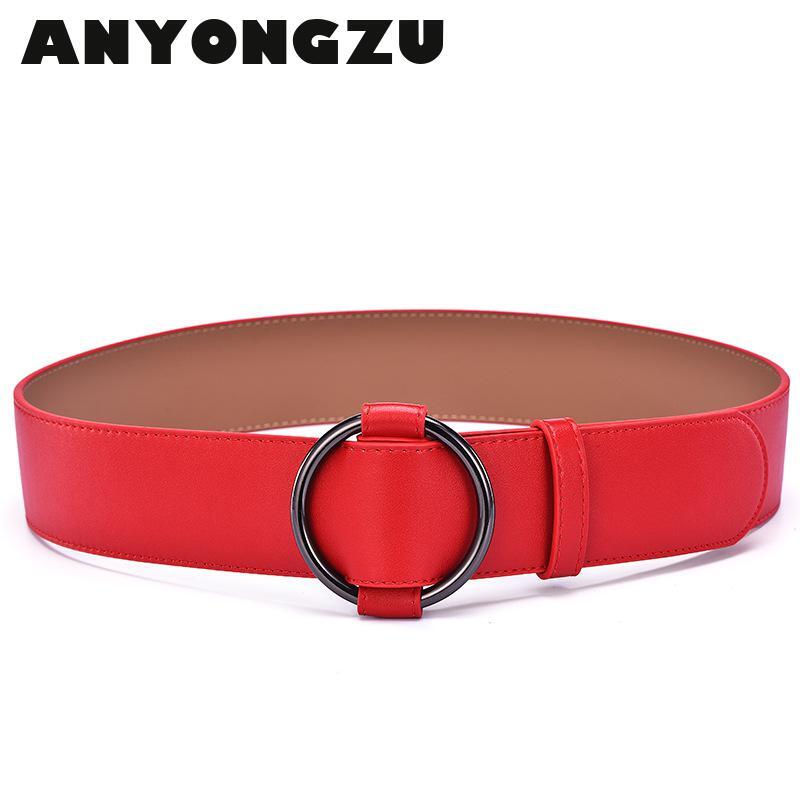 Women Wide Belt Round Buckle Decoration Down Coat Leather Waist Cover Black Red Perfect waist  High Quality Smooth Waist sealing