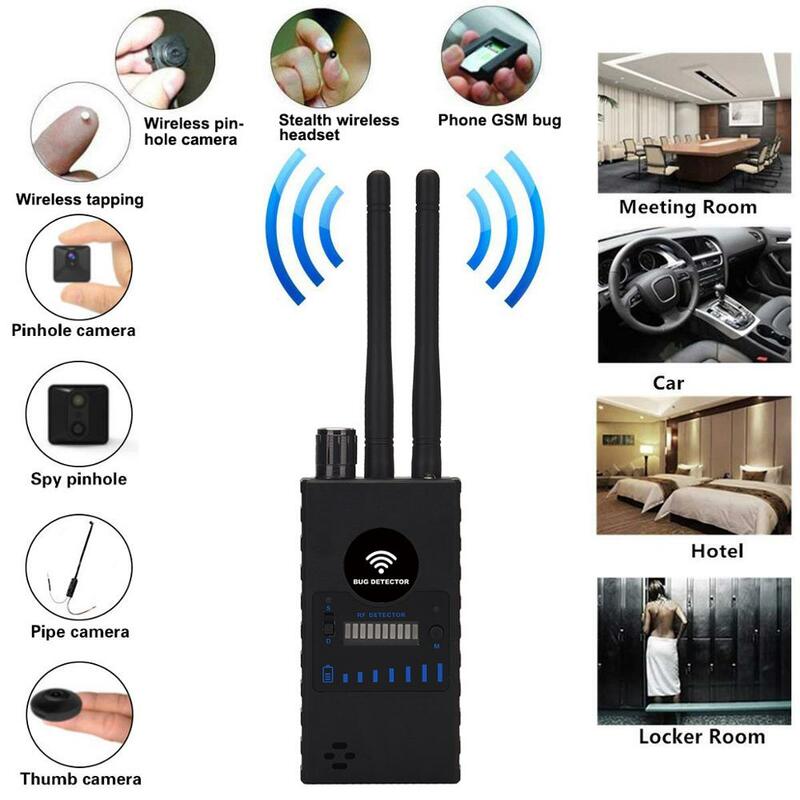 Anti-Spy bezprzewodowy wykrywacz kamera WiFi detektor sygnału RF podwójna antena, wyszukiwarka urządzeń Audio GSM, telefon komórkowy, sygnał WiFi i Alarm