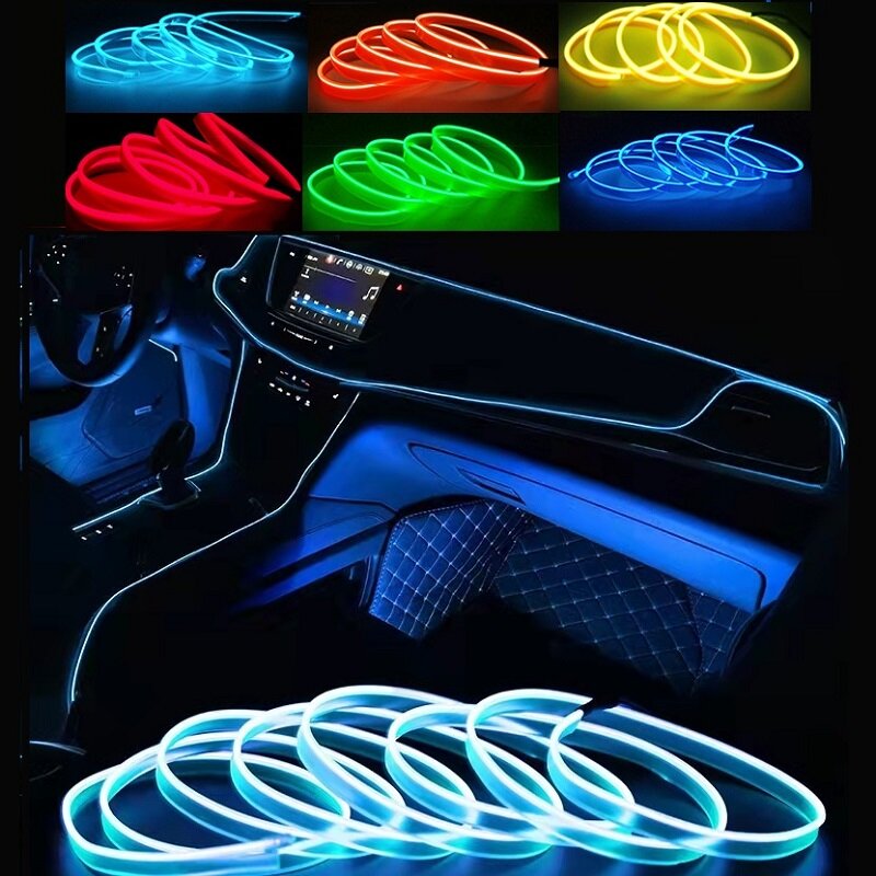 Lámpara decorativa Led para Interior de coche, tira de neón para cableado automático, luz ambiental Flexible, USB, diodo de Ambiente de fiesta, 1M, 3M, 5M