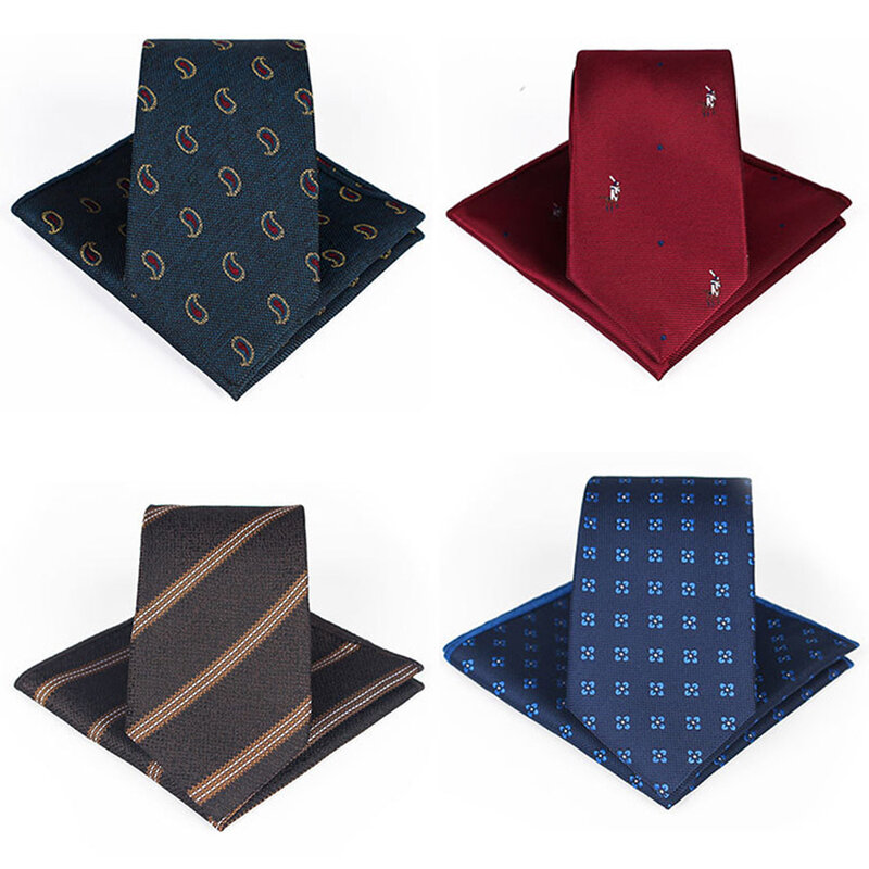 GUSLESON Fashion Printing 7cm Tie Set For Men Necktie Handkerchief  Set for Wedding Business Party Formal Gift