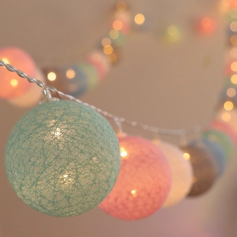 10/20/40 LED Cotton USB Balls String bajkowe oświetlenie bożonarodzeniowe nietypowa lampa łańcuchowa do domu zewnętrzna girlanda wesele dekoracja