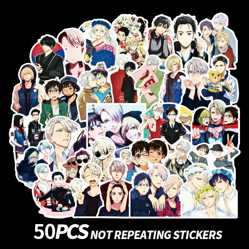 50pcs YURI on ICE Anime Sticker Cartoon PVC for Graffiti Sticker Case Laptop Car Suitcase Luggage Guitar Children Toys Sticker