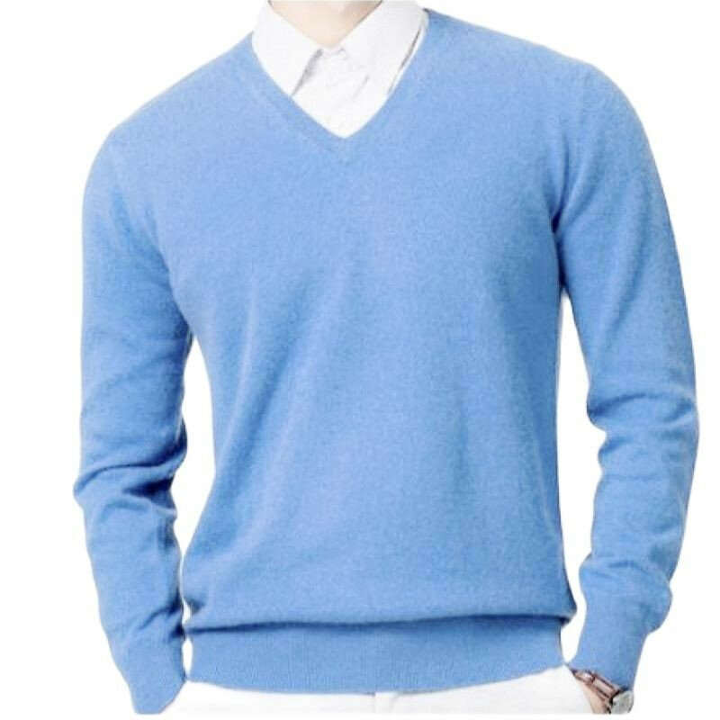 Suéter de cachemira para Hombre, Jersey suave y cálido con cuello en V y cuello redondo, bata de punto, Otoño e Invierno