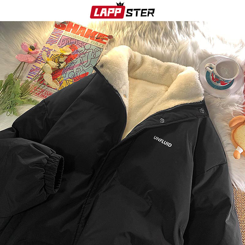 LAPPSTER Men Fleece Harajuku Warm Parkas 2023 Mens Korean Fashion Streetwear Winter Jacket Japanese Style Vintage Bubble Coat