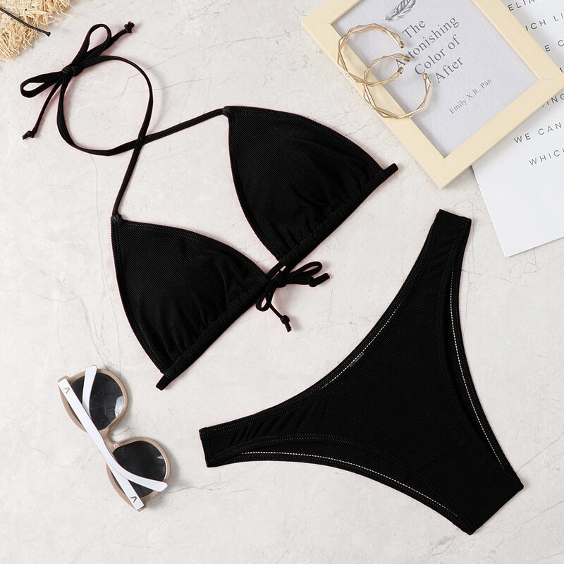 2022 nowe seksowne bikini garnitur stałe kolorowy strój kąpielowy damska plaża strój kąpielowy