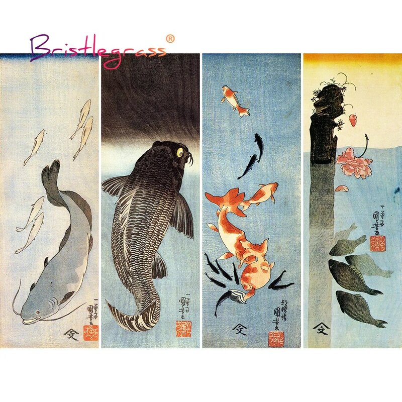 BRISTLEGRASS Đồ Chơi Ghép Hình Bằng Gỗ 500 1000 Bộ Nhật Bản Trấn Ukiyoe Cá Utagawa Kuniyoshi Đồ Chơi Giáo Dục Tranh Nghệ Thuật Trang Trí Nhà