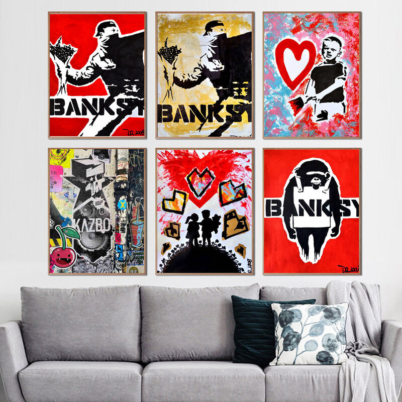 Граффити Бэнкси, Художественная печать, Картина на холсте, звезда, фотообои для гостиной, коридора, украшение для дома