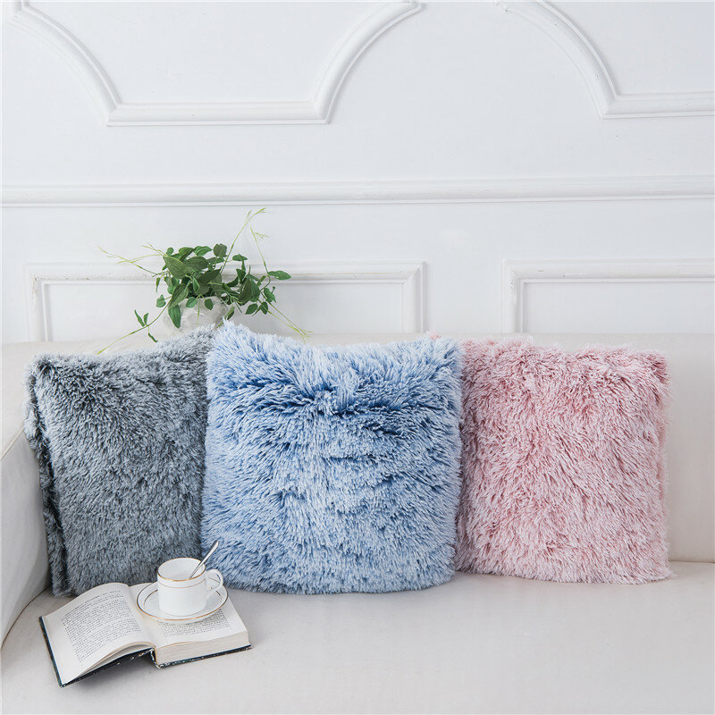 Housse de coussin en peluche solide | 43x43, couvertures d'oreiller moelleuses, pour canapé, taie d'oreiller décorative rose et gris, décoration de maison