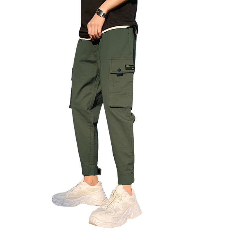 Pantalones Cargo con cintas para hombre, ropa de calle informal, Hip Hop, con bolsillos, de algodón, Harajuku, a la moda, 2021