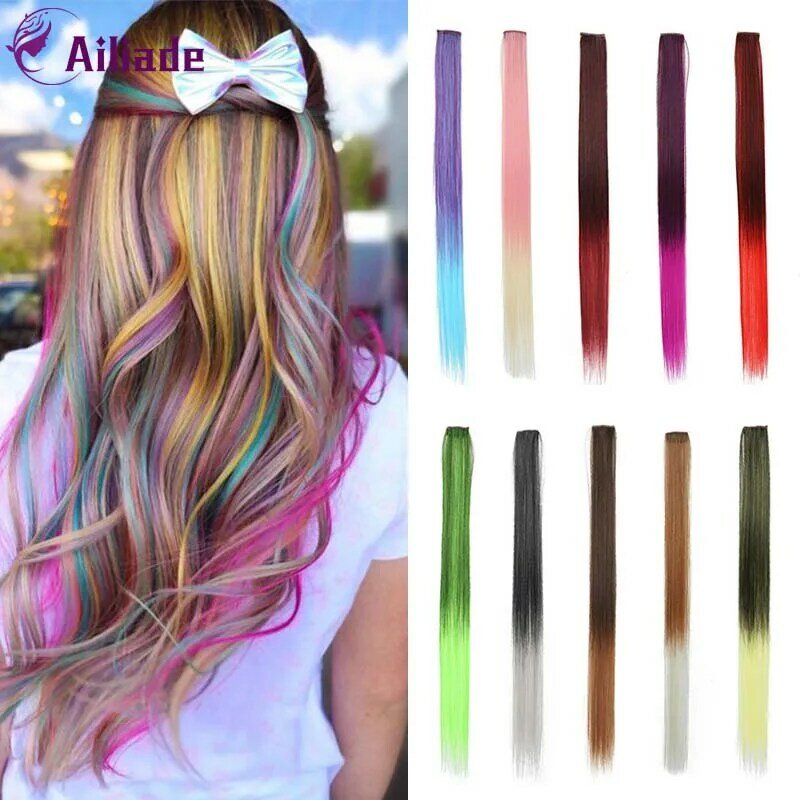 AILIADE 37 Farbige 24 "Lange Gerade Ombre Synthetische Haar Extensions Wellig Reine Clip In Einem Stück Streifen Haarteil Für frauen Mädchen