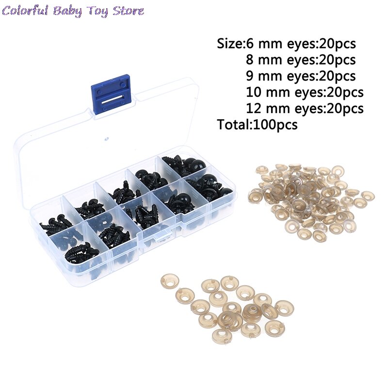 Hot Sale 5-12mm 100pcs Black Plastic Crafts Safety Eyes For Teddy Bear Soft Toy Animal Doll Amigurumi DIY Accessories