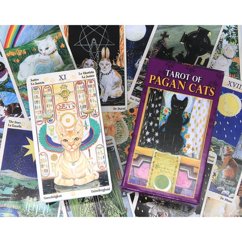 Mazzo di 78 carte diaboliche tarocchi di gatti pagani gioco da tavolo per feste in famiglia inglese completo carte oracolo carta del destino dell'astrologia