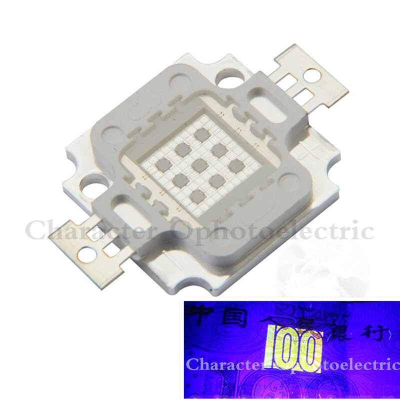 375NM 10W Chip de Luz de Alta Potência LED UV 365nm 385nm 395nm 400nm 415nm 430nm Ultra Violeta DIY # D