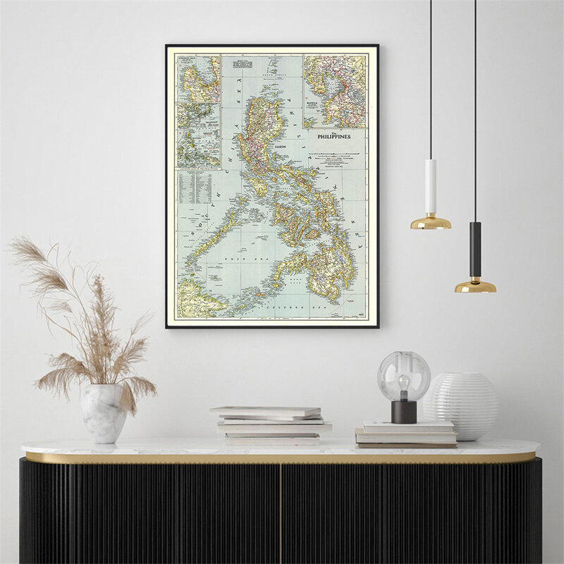 100*150cm 1945 Vintage Map Philippines Detailed Poster Retro Canvas Painting Wall Decor Office Home Decoration School Supplies