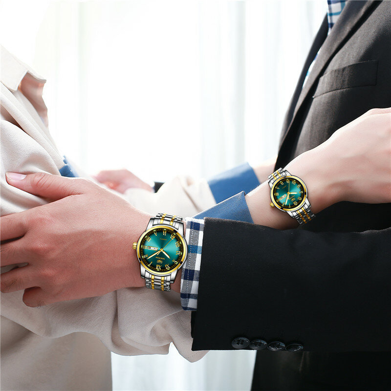 NEKTOM 2 pièces hommes montres marque de luxe en acier inoxydable Quartz Couple montre femmes étanche mâle montre-bracelet Erkek Kol Saati