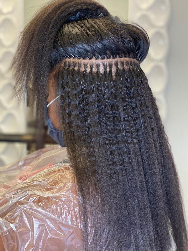 Microlinks-extensiones de cabello humano brasileño para mujeres negras, mechones de cabello humano rizado, liso, Punta I, Remy