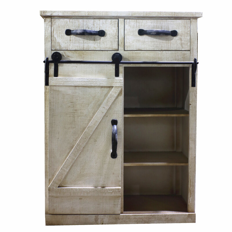 Classic Style White Country Style Single Barn Door With 2 Drawers Vintage Side Table  Wooden Cabinet Cupboard Kitchen Cabinet