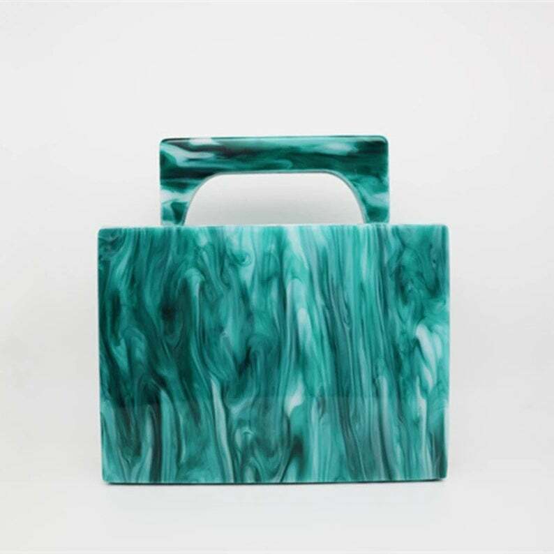 Bolso de noche de mármol verde PERLA para mujer, acrílico bolso de mano, caja de Perspex, bolsos geométricos coloridos, bolso cruzado de hombro