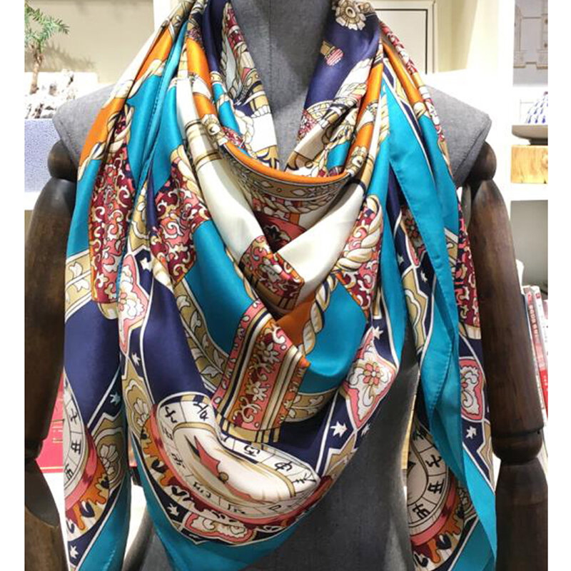 Mode Zijde Vierkante Sjaals Voor Vrouwen 130*130Cm Satijn Warps Zachte Halsdoek Sjaal Bandana Hijab Hoofd Vrouwelijke foulard