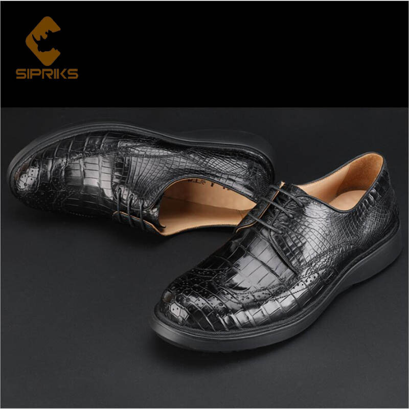 Sipriks – chaussures en cuir pour hommes, décontractées, peau de Crocodile véritable, Derby, élégantes, noires, pour loisirs d'affaires, fête de mariage, caoutchouc
