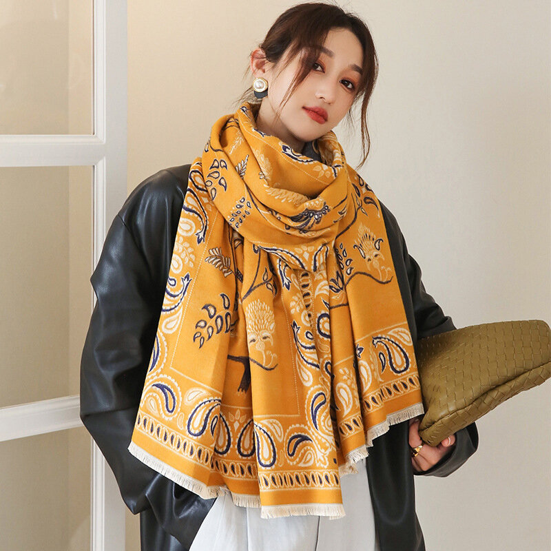 Модный женский винтажный шарф из искусственного кашемира с двусторонним принтом зимняя теплая шаль длинное повседневное милое женское толстое одеяло