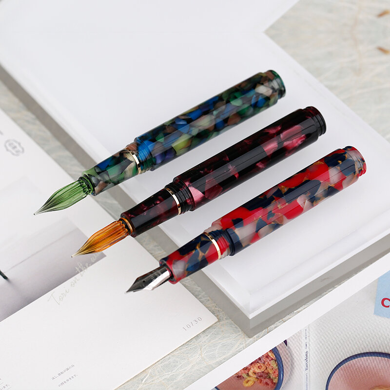 Dual Purpose Resin Pen Glass Dip with Cap Calligraphy Fountain Signature Pens Cute Gift School Students Supplies
