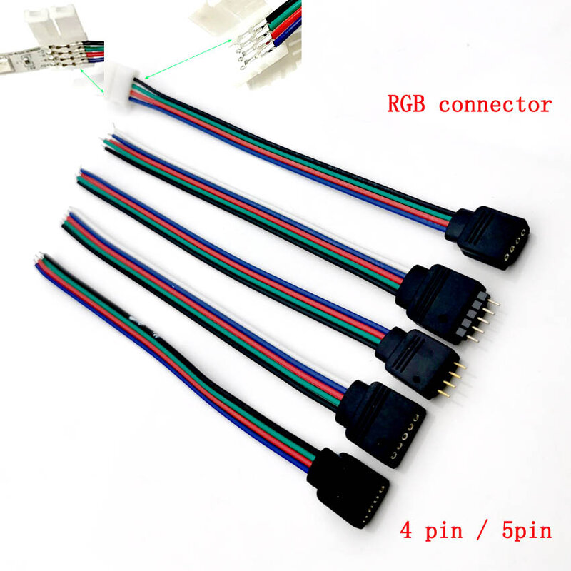 Cable adaptador de conector macho y hembra para tira de luces LED RGBW, 4 pines, 5 pines, SMD, 5050, 3528, 5 unidades