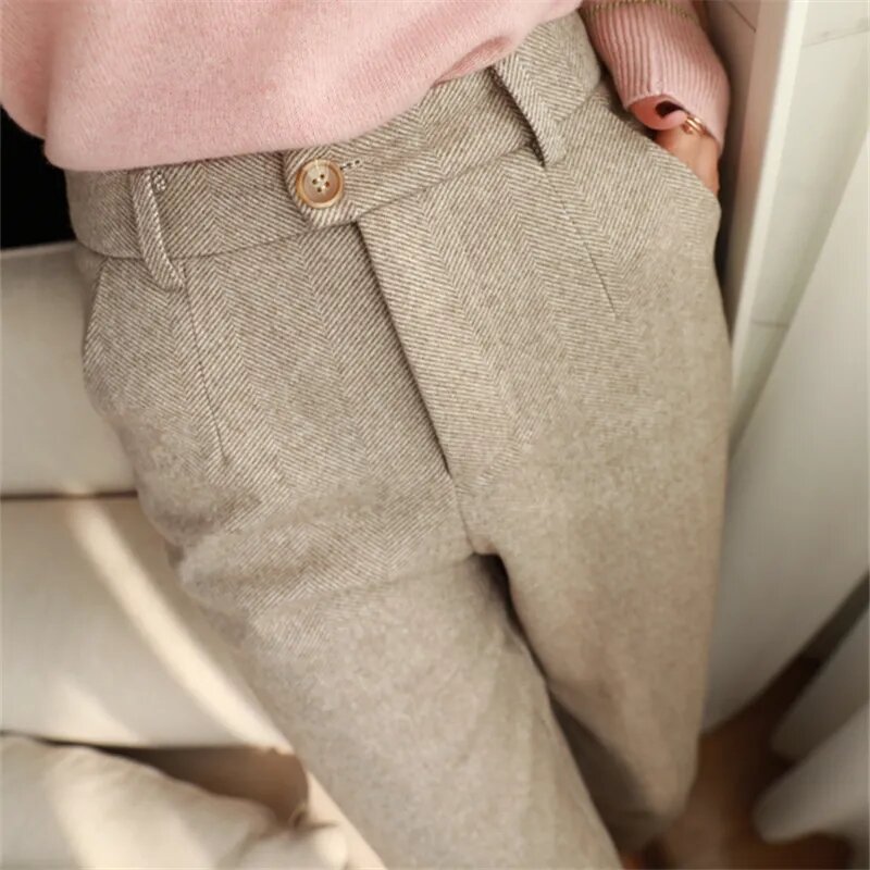 Pantalon en laine pour femmes, sarouel crayon, taille haute, décontracté, pour bureau, collection automne-hiver 2022