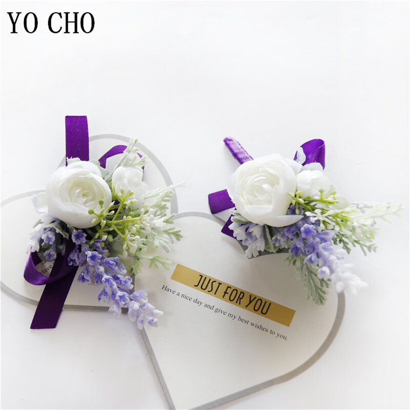 YO CHO-Casamento Boutonniere Corsage De Pulso Para Homens, Orquídea De Seda Roxa Rosas, Pulseira De Dama De Casamento, Casamento, Formatura, Suprimentos De Casamento