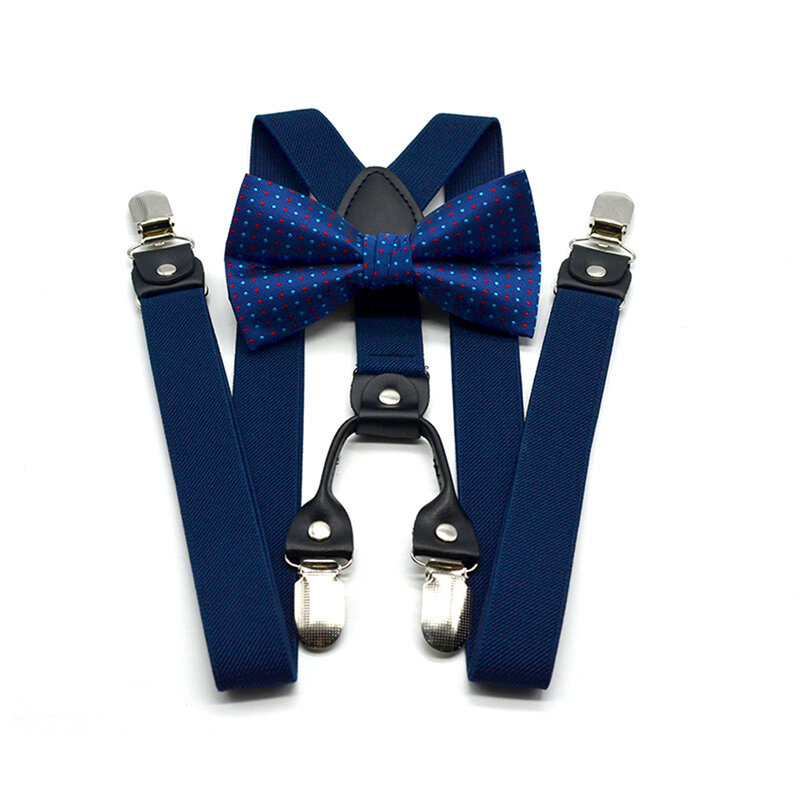 SHOWERSMILE-Tirantes de cuero auténtico para hombre y mujer, tirantes de alta calidad, color azul marino, 4 Clips