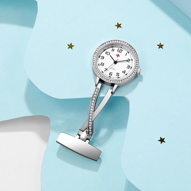 Orologio da tasca da infermiera con diamanti luminoso semplice orologio medico fibbia a Clip di alta qualità medico Fob spilla orologio regalo ospedaliero