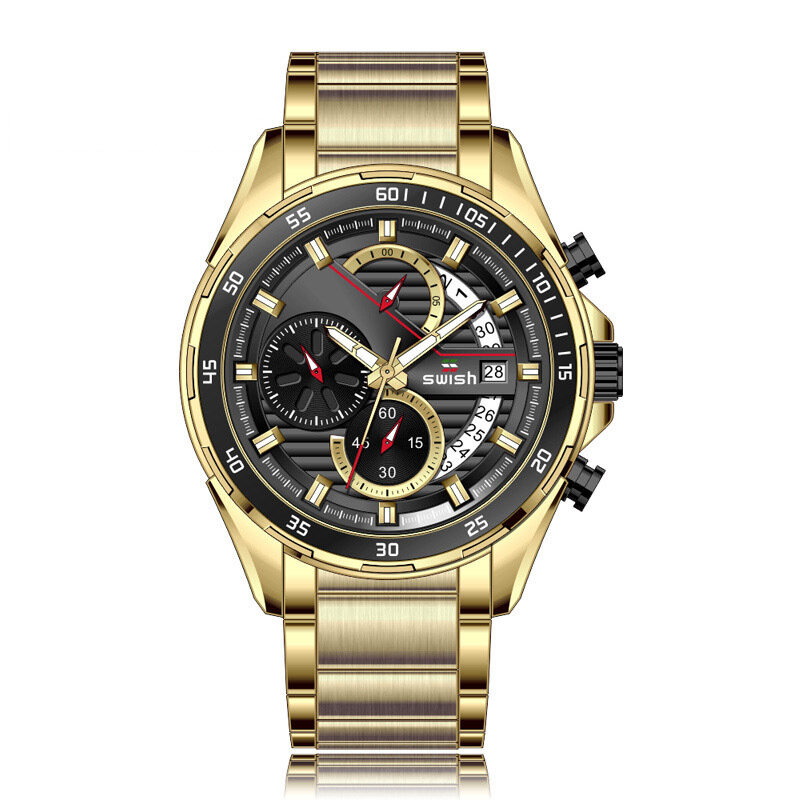 防水ラウンド腕時計ピンクゴールドカラークォーツ時計ビジネス腕時計ステンレス鋼バンド