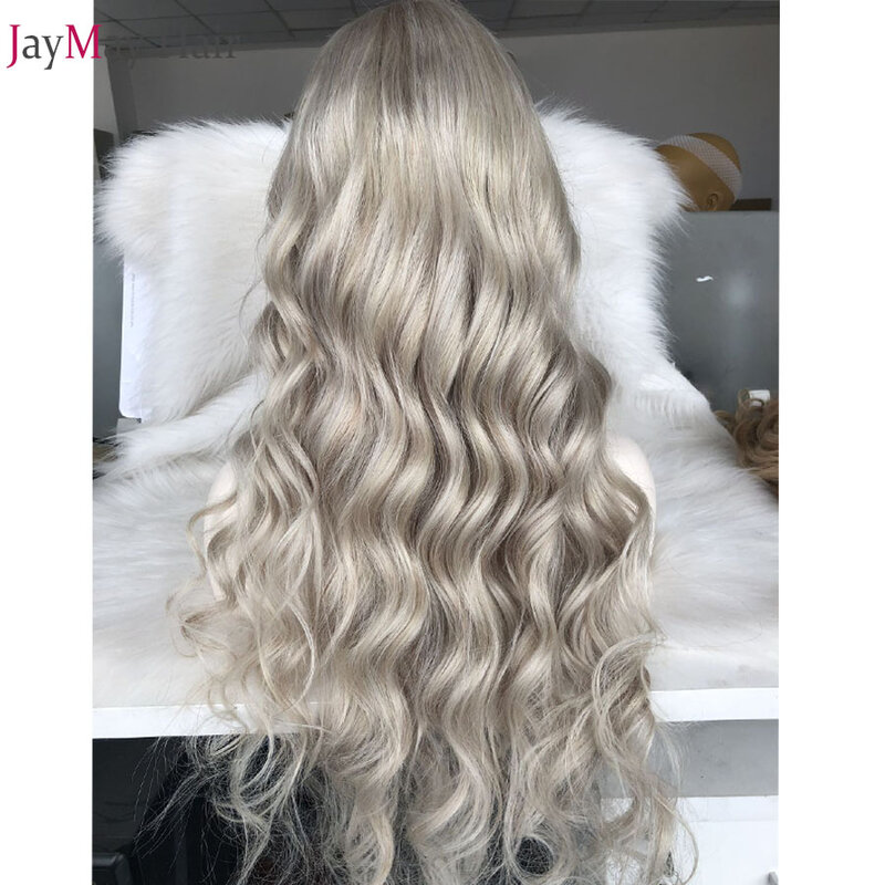 Jaymay cinza loira peruca dianteira do laço brasileiro ondulado perucas de cabelo humano pré arrancadas 13x6 perucas do laço pode ser tingido & restyle