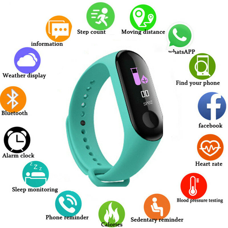 Fitness M3 Color Screen Smart Sport Bracelet Activity Running  Tracker Heart Rate For Children Men Women Watch For IOS Android