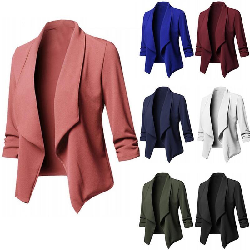 Fashion Women Blazer Coat  Solid Color Business Office Lady Lapel Long Sleeve Blazer Slim Fits Suit Coat Jacket For Women's