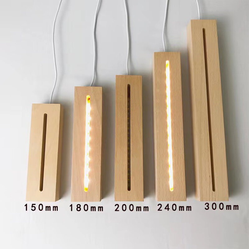 Długie drewniane podstawy Led ciepłe białe światła RGB zasilany przez USB na szkło akrylowe Panel 3D złudzenie optyczne lampka nocna dostosowane Dropship